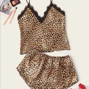 Shein leopard satin cami and short pajama set